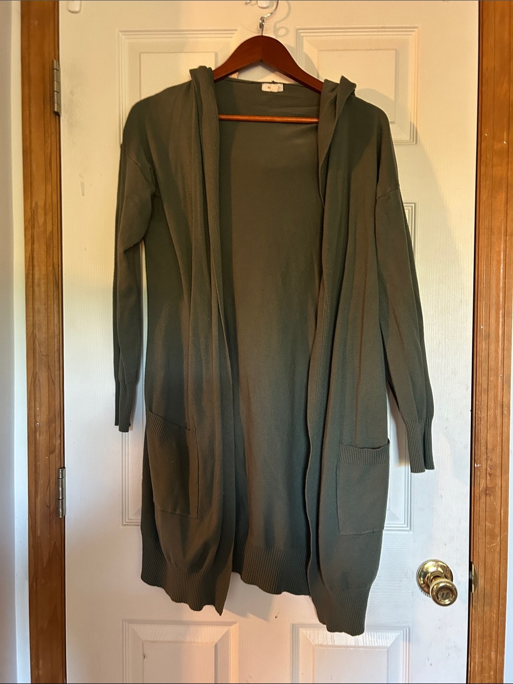 debut Olive Hooded Open-Front Cardigan